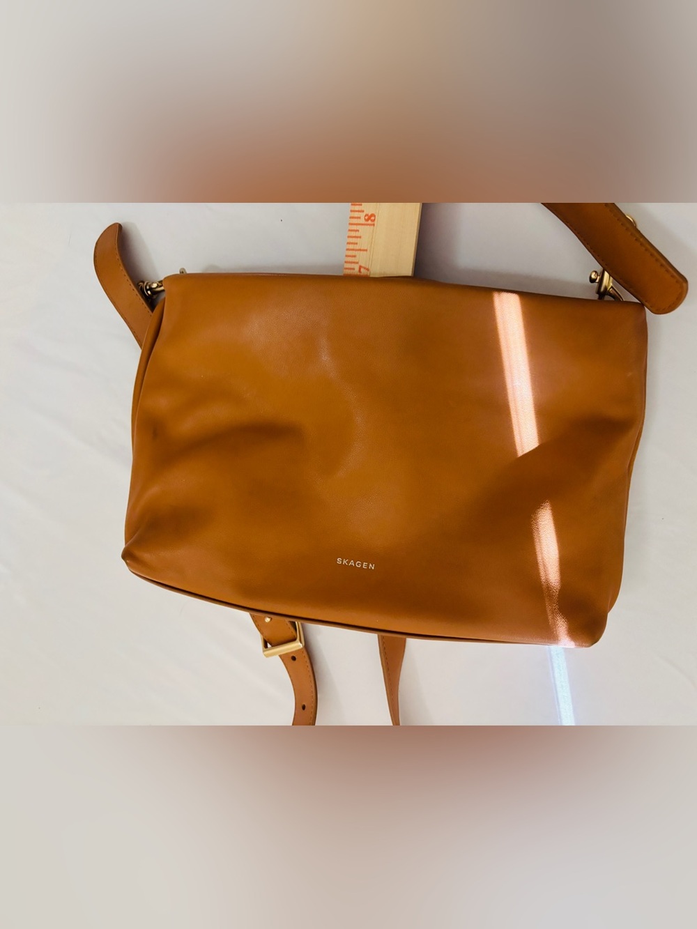 Skagen Cognac Leather Crossbody Bag/Purse with Top Handle & Strap Beautiful - Picture 6 of 6